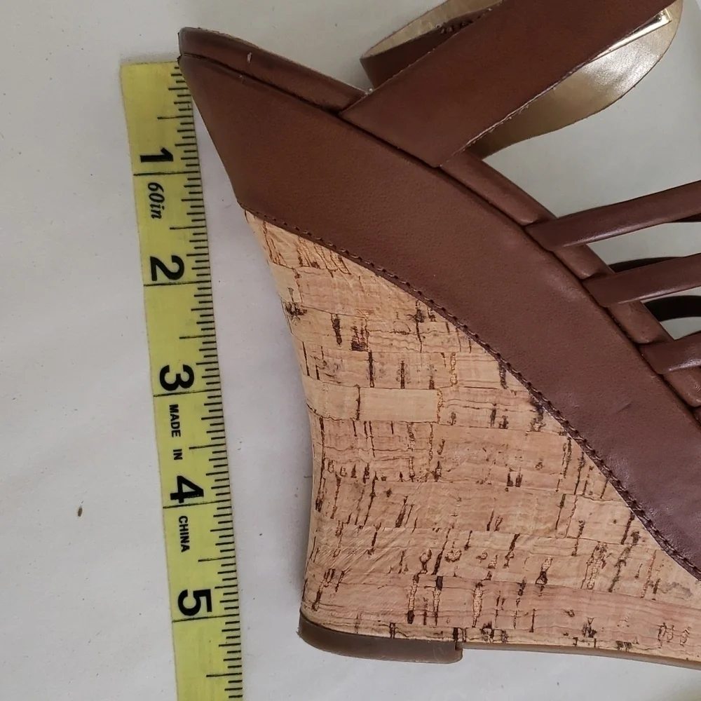Guess Cage Gladiator Platform Cork Wedge Sandals 9.5 EUC Brown Natural